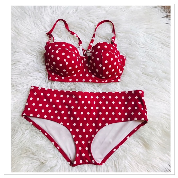 Adore Me Other - Adore Me Bikini Swimsuit Set Red Polka Dot Underwire Cup Top Size XL/38B